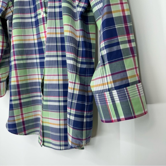 Chaps No Iron Preppy Spring Plaid Button Up Shirt Green Blue Pink Multi Size M - Picture 6 of 16